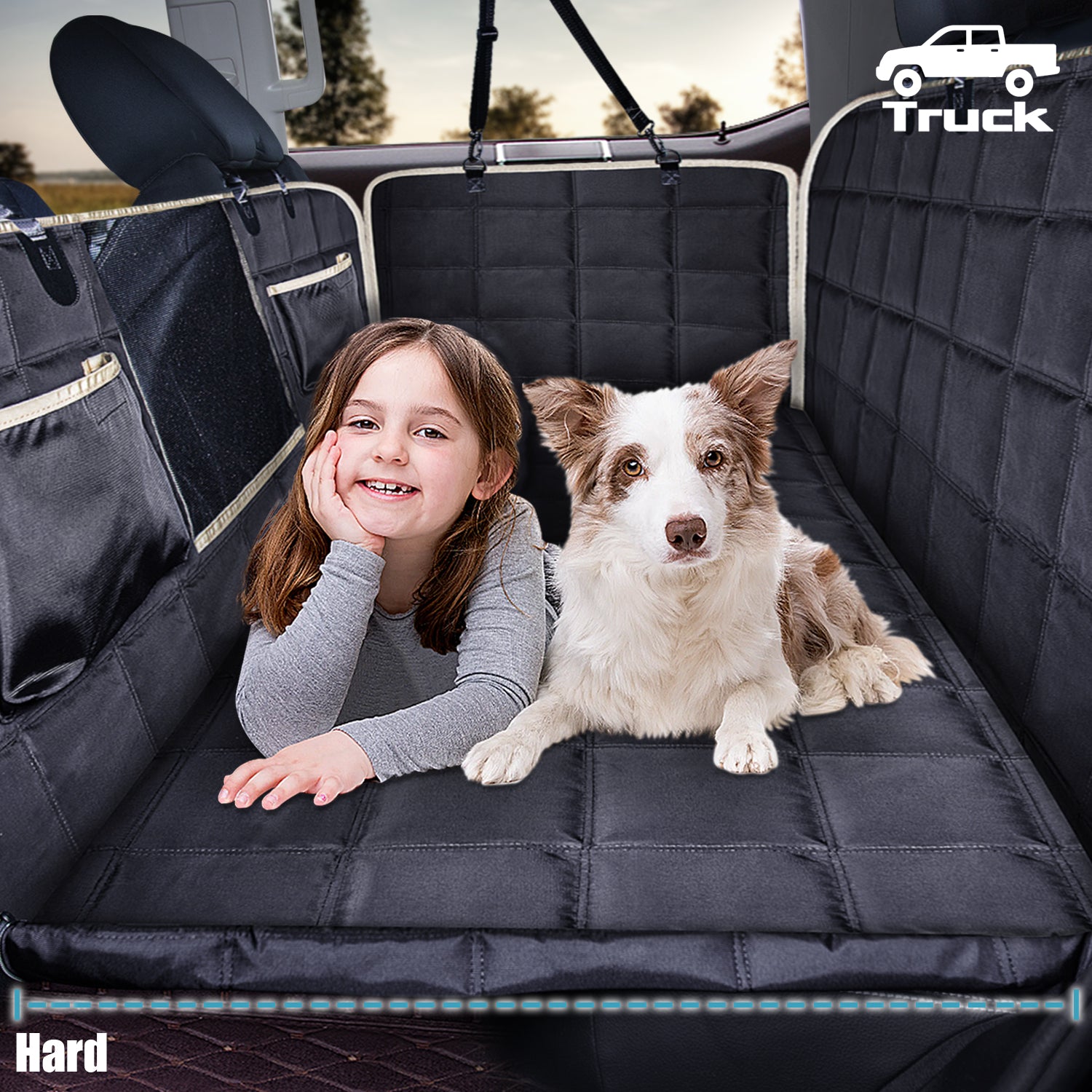Lassie Truck Back Seat Extender for Dogs, Waterproof Hard Bottom Dog Hammock for Car, Car Travel Bed Mattress Compatible with Ford F150, Ram 1500,Chevy Silverado, GMC Sierra,Tundra etc
