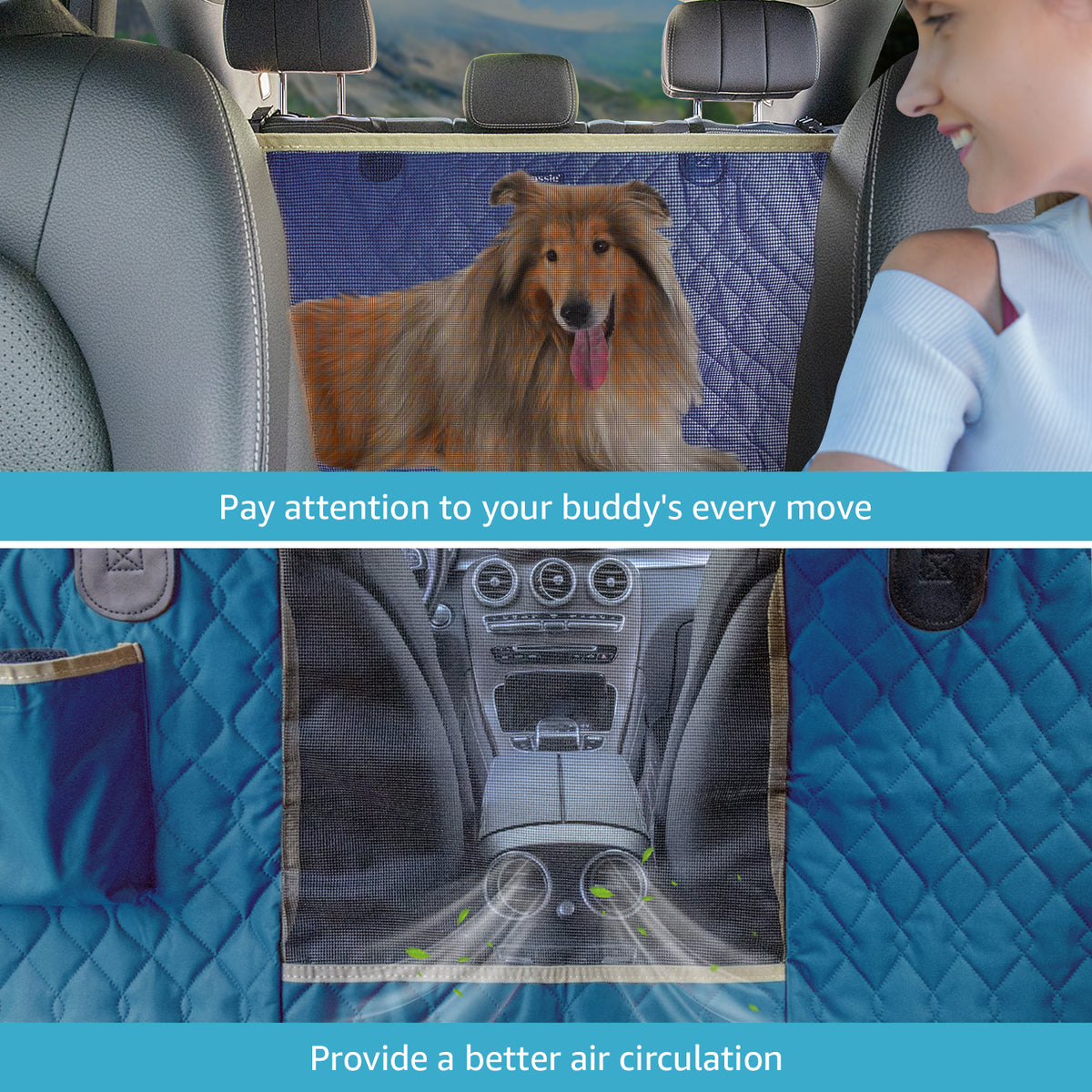 Lassie 4 in 1 Full Coverage Dog Floor Car Hammock,100% Waterproof Dog Car  Seat Covers for Back Seat with Mesh Window for Sedans,Backseat Bench