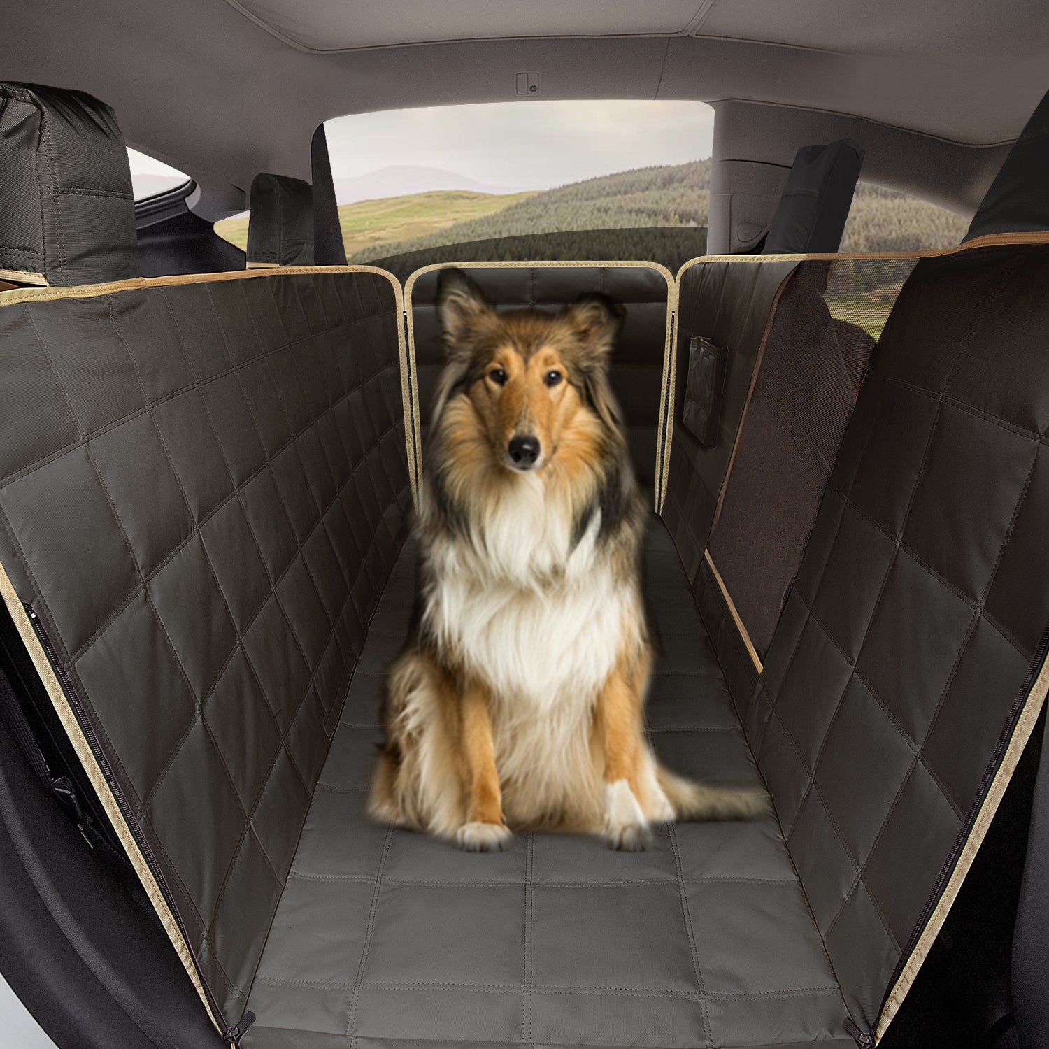 Lassie Dog Hammock for Car, Compatible with 2020-2023 Tesla Model Y Dog Seat Covers /2018-2023 Model 3,Dog Car Seat Cover for Back Seat with 4 Headrests, 100% Waterproof Pet Seat Protector for Dogs