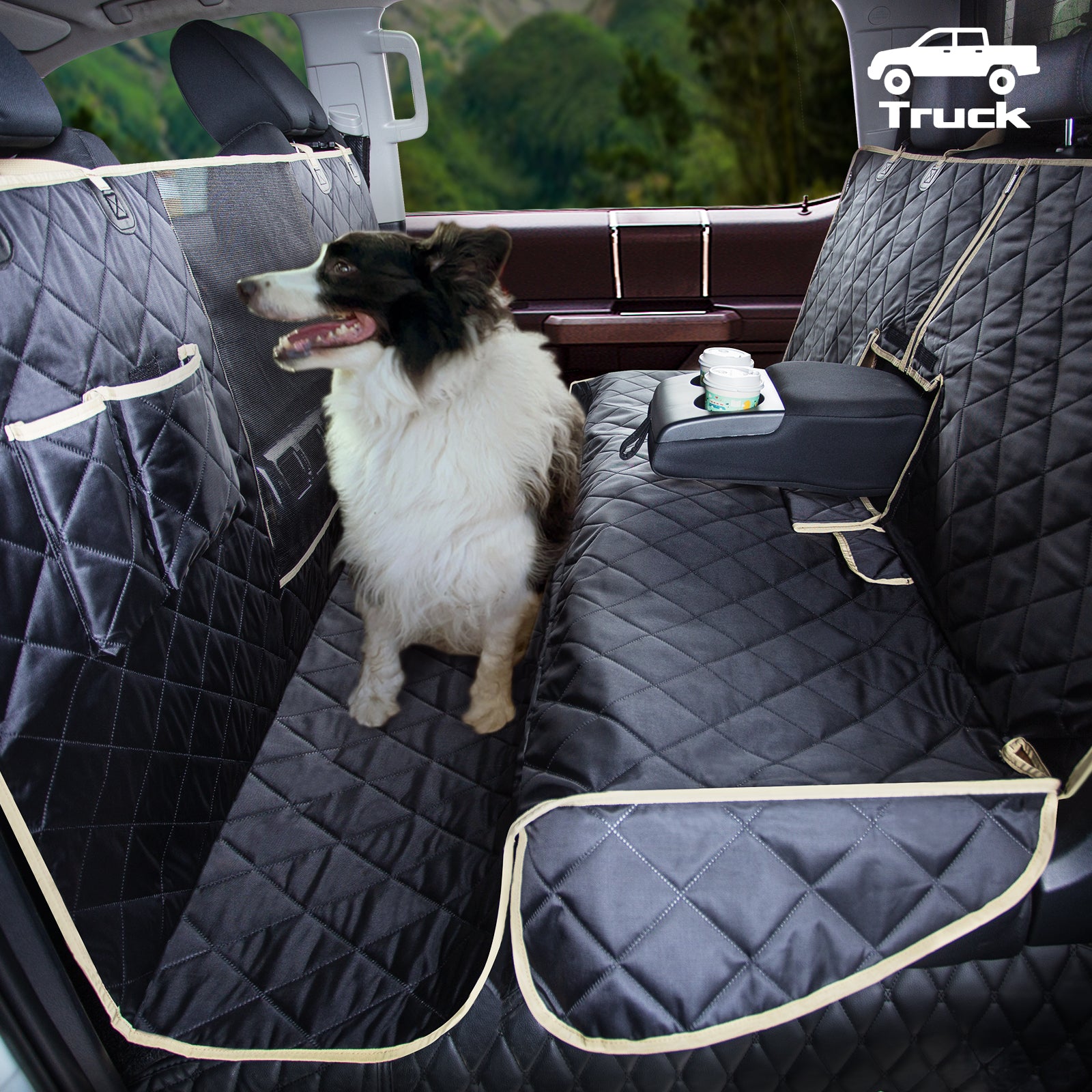 Lassie 4 in 1 Floor Dog Hammock for Crew Cab,100% Waterproof Backseat Cover Dog Seat Covers for Trucks, Bench Protector for Ford F150, Cevy Silverado,GMC Sierra,Toyota Tundra,Ram 1500 Truck etc