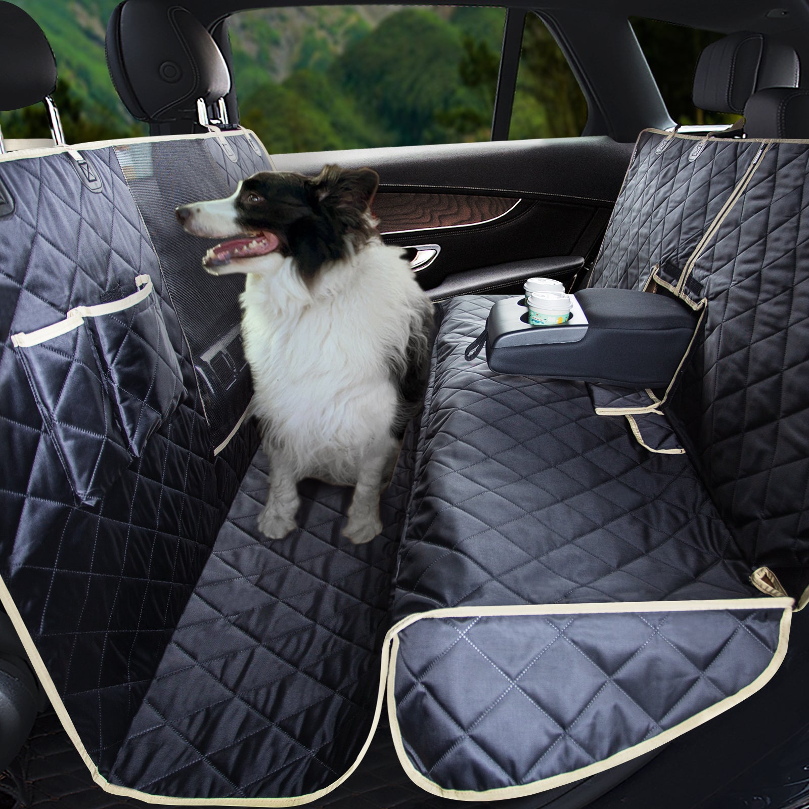Lassie 4 in 1 Floor Dog Hammock for Universal Size,100% Waterproof Backseat Cover Dog Car Seat Covers for Back Seat with Mesh Window for Sedans, Bench Protector for Cars, SUVs and Trucks etc