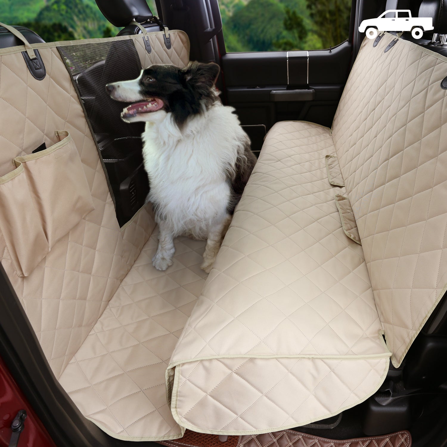 Lassie Floor Dog Hammock for F150 F250 F350 Crew Cab, Waterproof Dog Seat Covers for Trucks, XXL Dog Hammock for Car Full Truck Protection for Large SUV & Trucks