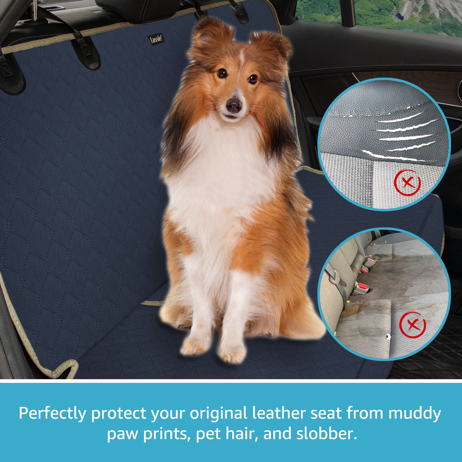 Lassie 4 in 1 Full Coverage Dog Floor Car Hammock,100% Waterproof Dog Car  Seat Covers for Back Seat with Mesh Window for Sedans,Backseat Bench
